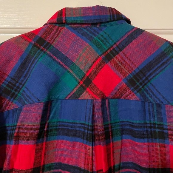 Maurices Cabin Plaid Boyfriend Tunic Button-Up Shirt - Blue and Red Size Medium - Picture 9 of 12
